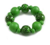 Avalaya Chunky Wood Bead with Animal Print Flex Bracelet in Green/Size M