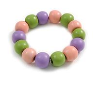 Avalaya Chunky Wooden Bead Flex Bracelet Pink/Lilac/Lime Green - M/L
