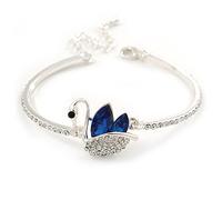 Avalaya Clear/Blue Crystal Swan Bracelet/18cm L/ 5cm Ext/Size M