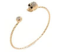 Avalaya Crystal Skull Thin Twisted Gold Plated Cuff Bracelet/Adjustable