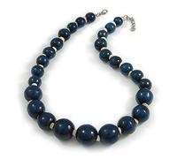 Avalaya Dark Blue Wood Bead Necklace - 50cm L/ 3cm Ext