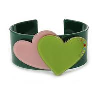 Avalaya Dark Green, Pink, Salad Green Acrylic, Austrian Crystal Hearts Cuff Bracelet - 19cm L