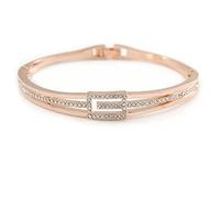 Avalaya Delicate Austrian Crystal Buckle Bangle Bracelet In Rose Gold Tone Metal - 18cm L