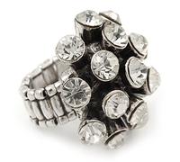 Avalaya Dome Shaped Crystal Cluster Ring in Silver Tone/Adjustable size 7/8