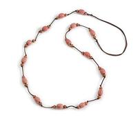 Avalaya Dusty Pink Ceramic Bead Brown Cotton Cord Long Necklace/80cmL/Adjustable/Slight Variation In Colour/Natural Irregularities
