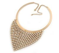 Avalaya Egyptian Style Clear Crystal Bib Bar Necklace/Brushed Gold Tone/40cm L/ 7cm Ext