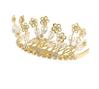 Avalaya Fairy Princess Bridal/Wedding/Prom/Party Gold Tone Clear Crystal and Transparent Glass Bead Floral Mini Hair Comb Tiara - 65mm