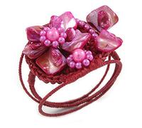 Avalaya Fuchsia Pink Shell Bead Flower Wired Flex Bracelet - Adjustable