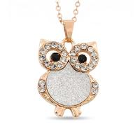Avalaya Glittering Clear Crystal Owl Pendant With Gold Tone Chain/ 42cm L
