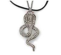 Avalaya Gold Plated Crystal 'Cobra' Pendant With Black Suede Cord & Black Tone Chain - 70cm Length