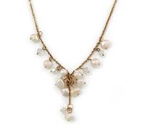 Avalaya Gold Tone Freshwater Pearl & Glass Bead Necklace - Adjustable 38-42cm Length - Elegant & Timeless