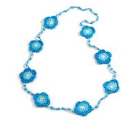 Avalaya Handmade Light Blue/Aqua/White Floral Crochet Sky Blue/White Glass Bead Long Necklace/Lightweight - 100cm Long