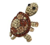 Avalaya Large Amber/Citrine/Champagne Crystal Turtle Ring/Burn Gold Metal/Adjustable/Size 7/8