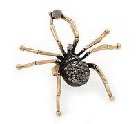 Avalaya Large Black Diamante Spider Ring - 6.5cm Diameter - Adjustable 7/9 Size