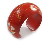 Avalaya Large Chunky Red Floral Wooden Cuff Bracelet/Possible Natural Irregularities - Size L