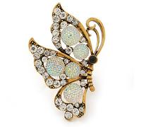 Avalaya Large Clear & AB Crystal Butterfly Ring In Antique Gold Metal - Adjustable - Size 7/8