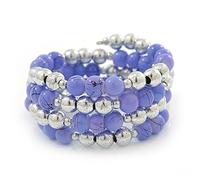 Avalaya Lavender Ceramic & Silver Tone Acrylic Bead Coiled Flex Bracelet - Adjustable