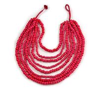 Avalaya Layered Multistrand Bib Style Wood Bead Necklace In Deep Pink - 40cm Shortest/ 70cm Longest Strand