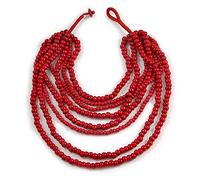 Avalaya Layered Multistrand Bib Style Wood Bead Necklace In Red Colours - 40cm Shortest/ 70cm Longest Strand