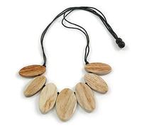 Avalaya Leaf Painted Antique White Wood Bead Cotton Cord Necklace/70cm Max Length/Adjustable