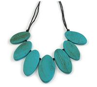 Avalaya Leaf Painted Turquoise Wood Bead Cotton Cord Necklace/70cm Max Length/Adjustable