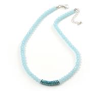 Avalaya Light Blue Mountain Crystal and Diamante Elements Choker Necklace - 36cm Length (5cm extension)