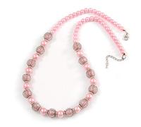 Avalaya Light Pink Glass Bead with Silver Tone Metal Wire Element Necklace - 64cm Long/ 4cm Extender