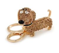 Avalaya Light Topaz Crystal Badger-Dog Keyring/Bag Charm In Gold Tone Metal - 7cm L
