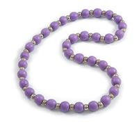 Avalaya Lilac Purple Painted Wood and Silver Tone Acrylic Bead Long Necklace - 70cm L