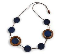 Avalaya Long Dark Blue/Brown Round Bead Cotton Cord Necklace - 86cm Long - Adjustable