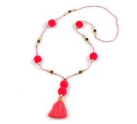 Avalaya Long Deep Pink/Neon Pink Glass Bead Pom Pom Tassel Necklace/ 88cm L/ 10cm Tassel