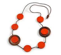 Avalaya Long Orange/Brown Round Bead Cotton Cord Necklace - 86cm Long - Adjustable