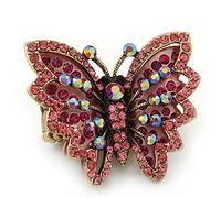 Avalaya Madame Butterfly Statement Stretch in Pink Colours/Aged Gold Ring/Adjustable size 7/8