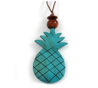 Avalaya Melange Teal Wood Pineapple Pendant with Brown Cotton Cord Necklace - 96cm Long/ 10cm Front Drop - Adjustable