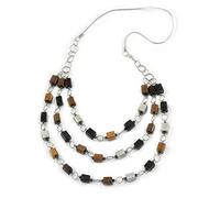 Avalaya Multi-layered Wood Bead Rubber Cord Necklace (Bronze/Black/Silver) - 86cm L