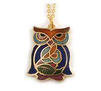 Avalaya Multicoloured Enamel Owl Pendant with Gold Tone Chain - 44cm L/ 5cm Ext
