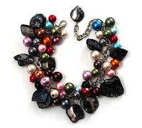 Avalaya Multicoloured Simulated Pearl Bead & Shell Charm Bracelet (Silver Tone)
