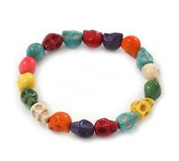 Avalaya Multicoloured 'Skull' Stone Bead Flex Bracelet - 10mm - up 20cm Length