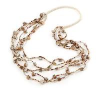 Avalaya Multistrand Antique White/Amber Coloured Shell/Glass Bead Long Necklace/ 86cm L