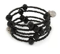 Avalaya Multistrand Black Glass Bead Flex Bracelet - Adjustable