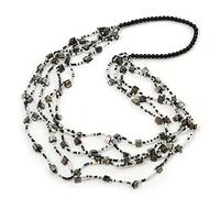 Avalaya Multistrand Black/White Shell/Glass Bead Long Necklace/ 84cm L