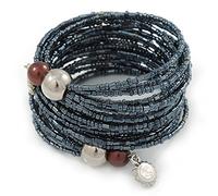 Avalaya Multistrand Hematite Glass Bead Wrap Flex Bracelet - 19cm L