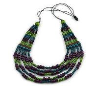 Avalaya Multistrand Teal/Green/Purple Wooden Bead Black Cord Necklace - 100cm L Adjustable