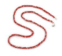 Avalaya Multistrand Twisted Red/White Glass Bead Long Necklace - 112cm L