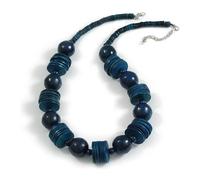 Avalaya Mystic Ocean Handmade Wooden Bead Necklace - Dark Blue - 61cm Long/5cm Extender