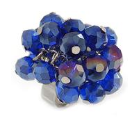 Avalaya Navy Blue Glass Bead Cluster Ring in Silver Tone Metal - Adjustable 7/8