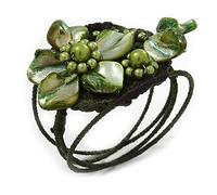 Avalaya Olive/Green Shell Bead Flower Wired Flex Bracelet - Adjustable