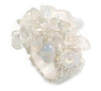 Avalaya Opaque/Transparent/White Glass Bead and Semi Precious Stone Cluster Band Style Flex Ring/Size L