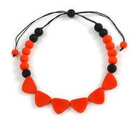 Avalaya Orange/Black Resin Bead Geometric Cotton Cord Necklace - 44cm L - Adjustable up to 50cm L