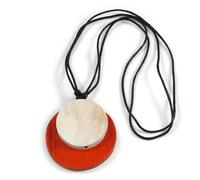 Avalaya Orange & White Double Disc Wooden Medallion Pendant on Adjustable Cotton Cord - 52cm Min Length - Eco-Friendly